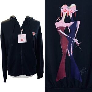 🔥CLOSET CLEAROUT🔥 BADGLEY MISCHKA Black Avant Gard Zip Up Hoodie Size Large